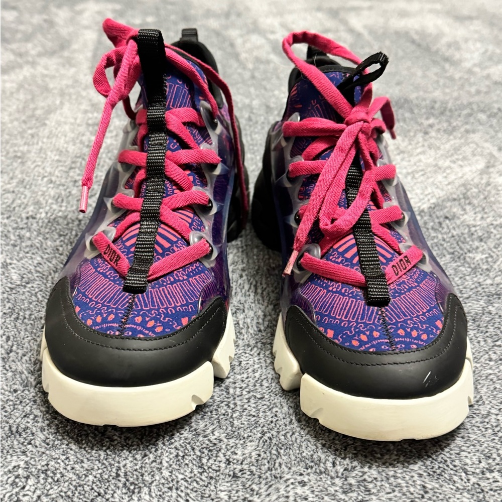 Dior D Connect Black Purple Pink Neoprene Lace Up Sneakers (authentic)